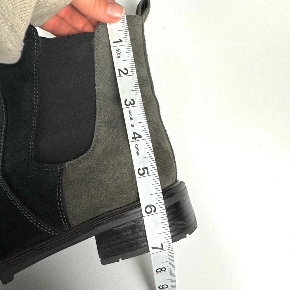 PALMROTH Women’s Sz 7.5 Suede Leather Booties Ankle Boots Two Tone Black & Grey